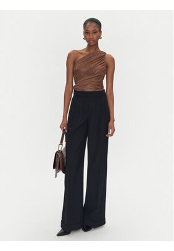 Pinko - PINKO Top 105048 A2F1 Brązowy Slim Fit. Kolor: brązowy. Materiał: syntetyk