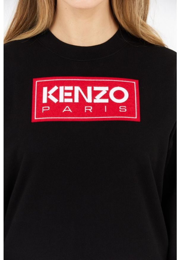 Kenzo - KENZO Czarna bluza damska z aplikacją z logo, Rozmiar M. Kolor: czarny. Wzór: aplikacja