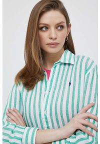 Polo Ralph Lauren koszula lniana kolor zielony relaxed z kołnierzykiem klasycznym. Typ kołnierza: kołnierzyk klasyczny, polo. Kolor: zielony. Materiał: len. Długość rękawa: długi rękaw. Długość: długie. Styl: klasyczny #1