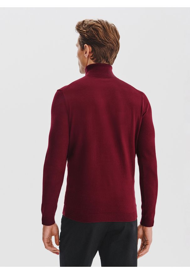 Pako Lorente - PAKO LORENTE - Bordowy gładki golf męski. Typ kołnierza: golf. Kolor: czerwony. Materiał: poliamid, bawełna, elastan. Wzór: gładki. Sezon: jesień