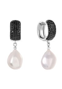 Enaya - CRISTA NOIR Wiszące srebrne kolczyki perły duże kajdanki czarne cyrkonie. Materiał: srebrne. Kolor: czarny, srebrny, wielokolorowy. Kamień szlachetny: cyrkonia, perła #1