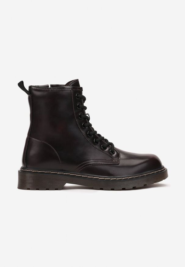 Born2be - Czerwone Botki Workery z Sznurowaniem Eroania. Kolor: czarny