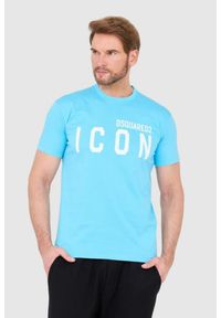 DSQUARED2 Niebieski t-shirt męski z dużym logo icon, Rozmiar S. Kolor: niebieski
