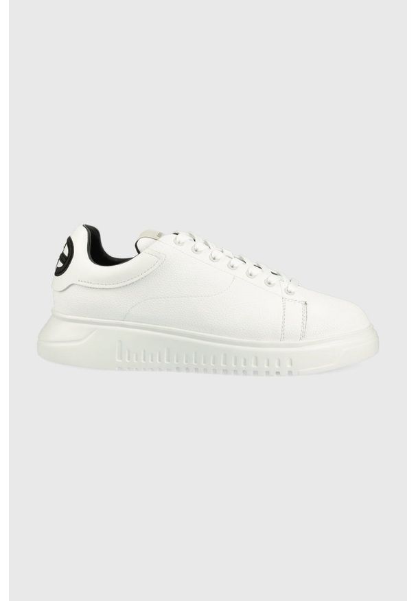 Emporio Armani sneakersy skórzane X4X264.XN190.A222 kolor biały. Nosek buta: okrągły. Zapięcie: sznurówki. Kolor: biały. Materiał: skóra