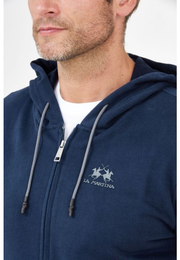 La Martina - LA MARTINA Granatowa bluza męska na zamek z kapturem, Rozmiar XL. Typ kołnierza: kaptur. Kolor: niebieski