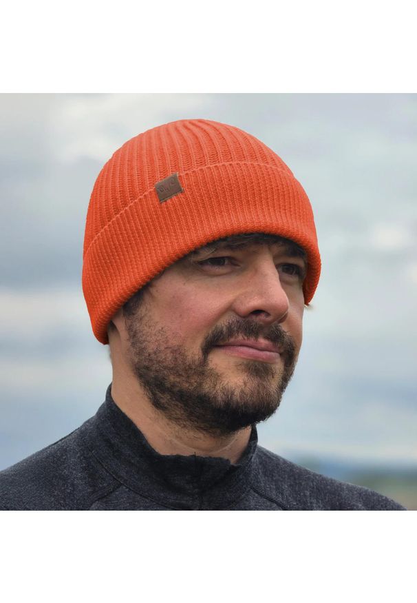 WOOLONA - Czapka 100% Wełny Merino Fisherman Orange. Kolor: pomarańczowy. Materiał: wełna