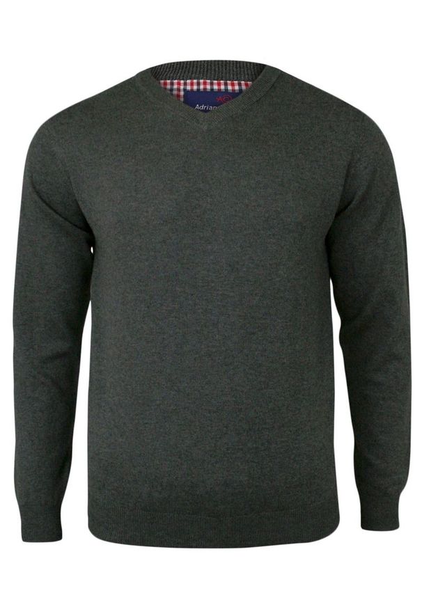 Adriano Guinari - Sweter Szary, Elegancki Męski Bawełniany (V-neck) - Dekolt w Serek. Okazja: na co dzień, do pracy, na spotkanie biznesowe. Typ kołnierza: dekolt w serek. Kolor: szary. Materiał: bawełna. Styl: elegancki