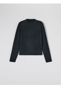 Sinsay - Koszulka ze stójką - czarny. Typ kołnierza: kołnierzyk stójkowy. Kolor: czarny. Materiał: materiał, prążkowany, włókno #1