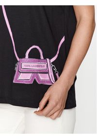 Karl Lagerfeld - KARL LAGERFELD T-Shirt Cross Bag 236W1731 Czarny Regular Fit. Typ kołnierza: dekolt w karo. Kolor: czarny. Materiał: bawełna