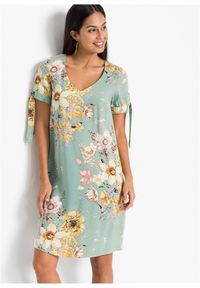 bonprix - Sukienka z lejącej wiskozy. Kolor: zielony. Materiał: wiskoza. Wzór: nadruk, aplikacja. Styl: elegancki #1