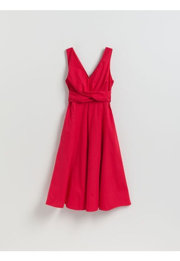 Reserved - Bawełniana sukienka midi - czerwony. Kolor: czerwony. Materiał: bawełna. Długość: midi