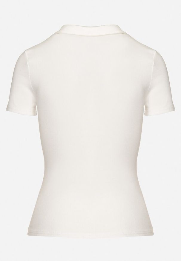 Born2be - Biały Bawełniany T-shirt Prążkowany Typu Polo z Guzikami Avelavia. Okazja: na co dzień. Typ kołnierza: polo. Kolor: biały. Materiał: bawełna, prążkowany. Styl: klasyczny, casual