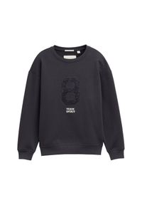 bonprix - Bluza oversize z aplikacją marki Tom Tailor. Kolor: szary. Materiał: koronka, dresówka. Wzór: aplikacja