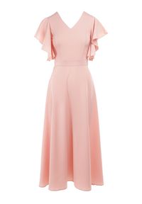 Born2be - Różowa Rozkloszowana Sukienka Zdobiona Falbanami Emilienne. Okazja: na randkę, na spacer. Kolor: różowy. Materiał: jeans, tkanina. Wzór: aplikacja, gładki, jednolity. Typ sukienki: rozkloszowane. Styl: wizytowy, klasyczny, elegancki. Długość: maxi #4