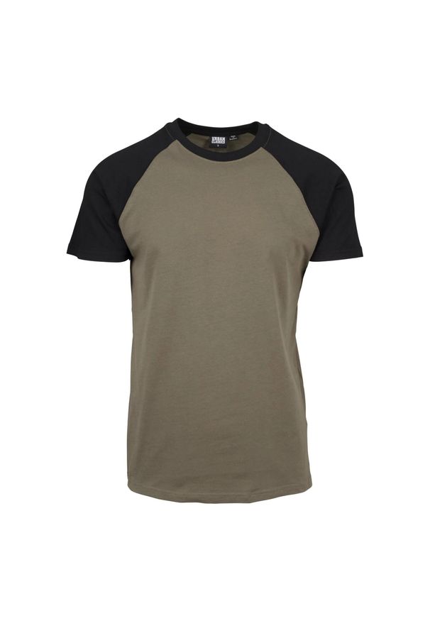 Urban Classics - T-shirt Męski Kontrastowa Raglanowa. Kolor: zielony. Długość rękawa: raglanowy rękaw. Sport: turystyka piesza
