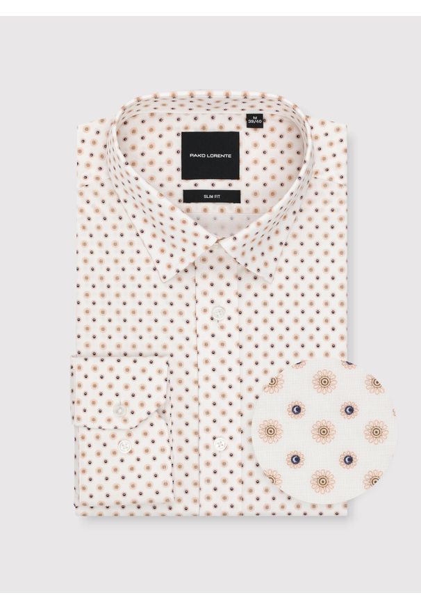 Pako Lorente - PAKO LORENTE – Biała koszula w kwiatowy print. Kolor: biały. Materiał: bawełna, elastan. Długość rękawa: długi rękaw. Długość: długie. Wzór: nadruk, kwiaty
