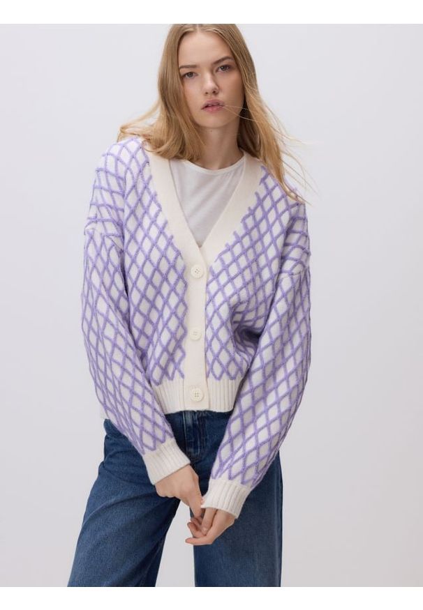 Reserved - Kardigan ze strukturalnym wzorem - wielobarwny. Materiał: dzianina