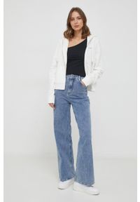 TOMMY HILFIGER - Tommy Hilfiger bluza damska kolor beżowy z kapturem gładka. Typ kołnierza: kaptur. Kolor: beżowy. Materiał: bawełna. Długość rękawa: długi rękaw. Długość: długie. Wzór: gładki #5