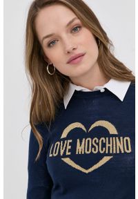 Love Moschino Sweter wełniany damski kolor granatowy. Okazja: na co dzień. Kolor: niebieski. Materiał: wełna. Styl: casual #4