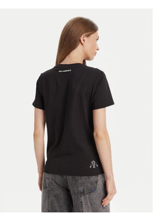 Karl Lagerfeld - KARL LAGERFELD T-Shirt A3W17099 Czarny Regular Fit. Typ kołnierza: dekolt w karo. Kolor: czarny. Materiał: bawełna