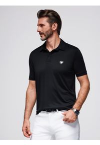 Ombre Clothing - Stylowa męska koszulka polo z elastycznej tkaniny – czarna V1 - Rozmiar: XL. Typ kołnierza: polo. Kolor: czarny. Materiał: tkanina. Wzór: gładki. Styl: elegancki