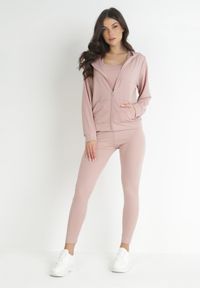Born2be - Jasnoróżowy Komplet Sportowy 3-częściowy Bluza Legginsy i Top Fika. Kolor: różowy #2