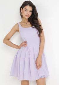 Born2be - Fioletowa Sukienka Mini na Ramiączkach Azrani. Kolor: fioletowy. Długość rękawa: na ramiączkach. Styl: wakacyjny. Długość: mini #1