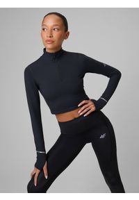 4f - 4F Longsleeve do biegania szybkoschnący damski - czarny S. Typ kołnierza: kołnierzyk stójkowy. Kolor: czarny. Długość rękawa: długi rękaw. Sport: fitness, bieganie #1