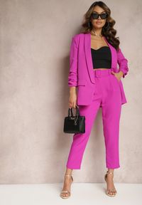 Renee - Fioletowe Spodnie z Paskiem Eudea. Kolor: fioletowy. Materiał: materiał. Długość: długie. Wzór: jednolity. Styl: elegancki