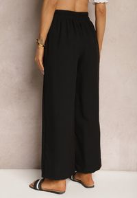 Renee - Czarne Spodnie z Szerokimi Nogawkami w Stylu Palazzo High Waist z Gumką w Pasie z Ozdobnym Elementem Ellsiana. Okazja: na co dzień. Stan: podwyższony. Kolor: czarny. Materiał: bawełna. Styl: elegancki, casual #4
