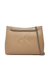 Calvin Klein Jeans Torebka Sculpted Chain Shoulder Bag LV04K3163G Beżowy. Kolor: beżowy. Materiał: skórzane