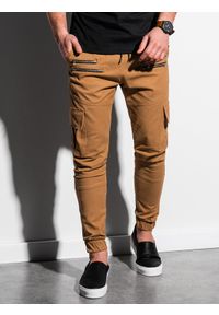 Ombre Clothing - Spodnie męskie joggery P1000 - camel - XXL. Materiał: bawełna, elastan #3