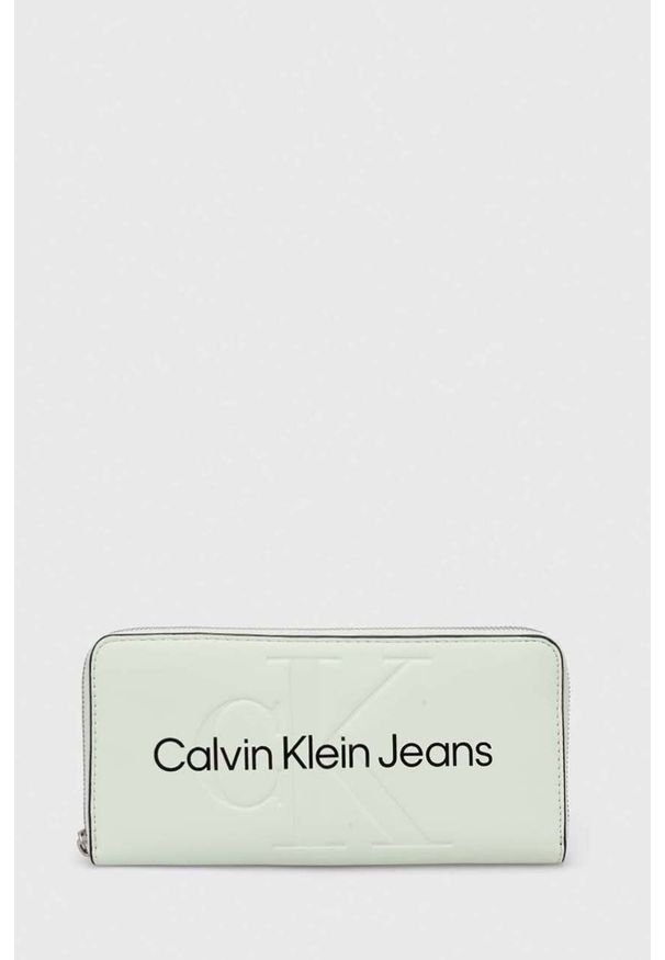 Calvin Klein Jeans portfel damski kolor zielony. Kolor: zielony