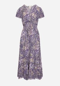 Born2be - Granatowa Rozkloszowana Kopertowa Sukienka z Bawełny o Wzorze Paisley z Gumką w Talii Zonne. Okazja: na co dzień. Typ kołnierza: dekolt w kształcie V, dekolt kopertowy. Kolor: niebieski. Materiał: bawełna. Długość rękawa: krótki rękaw. Wzór: paisley. Typ sukienki: kopertowe. Styl: casual, elegancki, klasyczny #5