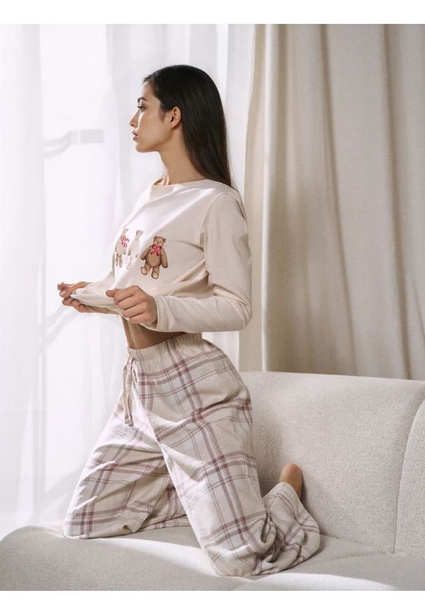 Sinsay - Bawełniania piżama dwuczęściowa z nadrukiem misiów - kremowy. Kolor: kremowy. Wzór: nadruk