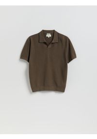 Reserved - Koszulka polo z lnem - oliwkowy. Typ kołnierza: polo. Kolor: oliwkowy. Materiał: len #1