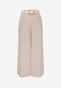 Born2be - Beżowe Spodnie z Wiskozą o Szerokim Kroju z Wysokim Stanem i Paskiem Larailure. Okazja: na co dzień, do pracy. Stan: podwyższony. Kolor: beżowy. Materiał: wiskoza. Długość: krótkie. Sezon: wiosna, lato. Styl: casual #7
