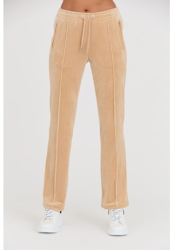 Juicy Couture - JUICY COUTURE Beżowe damskie spodnie dresowe Tina Track Pants, Rozmiar L. Kolor: beżowy. Materiał: dresówka