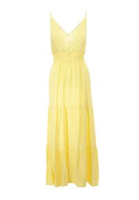 Born2be - Żółta Sukienka Euneope. Kolor: żółty. Materiał: tkanina. Długość rękawa: na ramiączkach. Wzór: ażurowy, aplikacja. Styl: wakacyjny. Długość: midi #6