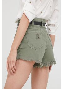 Answear Lab szorty jeansowe damskie kolor zielony gładkie high waist. Stan: podwyższony. Kolor: zielony. Materiał: jeans. Wzór: gładki. Styl: wakacyjny #4