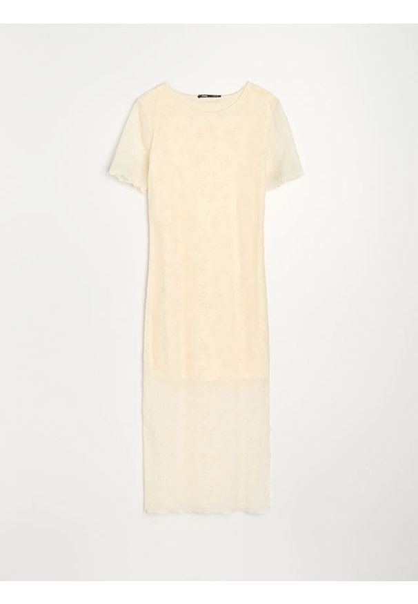 Sinsay - Sukienka z koronkowym wzorem kwiatowym - kremowy. Kolor: kremowy. Materiał: koronka. Wzór: kwiaty