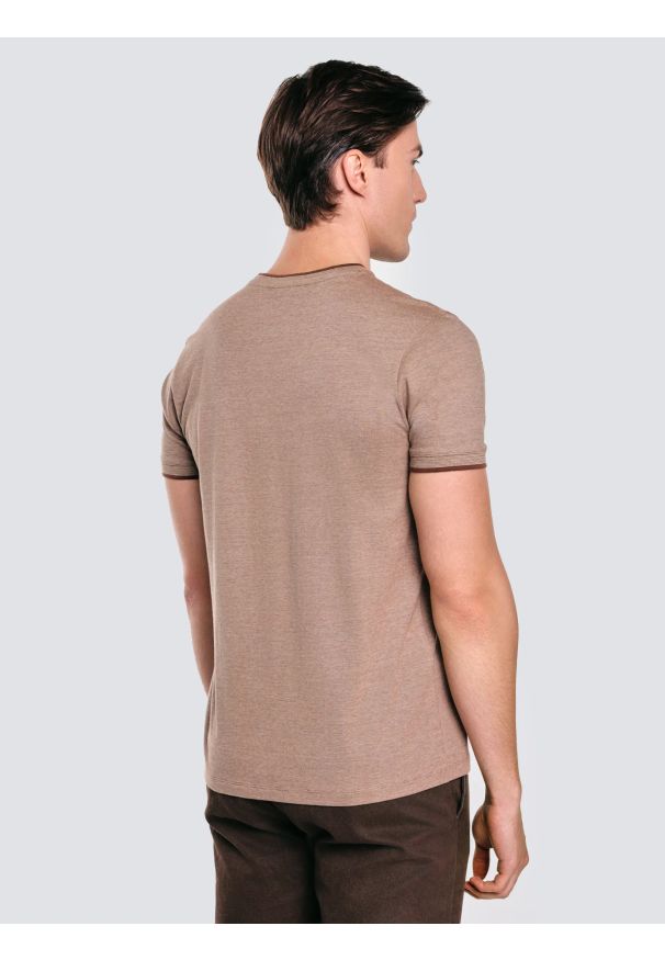 Big-Star - Koszulka męska z logo BIG STAR na piersi brązowa Lobber 804. Kolor: brązowy. Materiał: bawełna, dzianina, jeans. Wzór: aplikacja. Styl: klasyczny