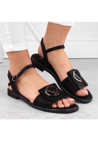 Sandały damskie z ozdobą komfortowe czarne S.Barski 045. Kolor: czarny. Wzór: aplikacja #8