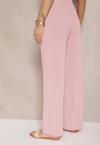 Renee - Różowe Spodnie o Szerokim Kroju High Waist Ozdobione Sznurkami Harisna. Okazja: na co dzień. Stan: podwyższony. Kolor: różowy. Wzór: aplikacja. Styl: casual #3