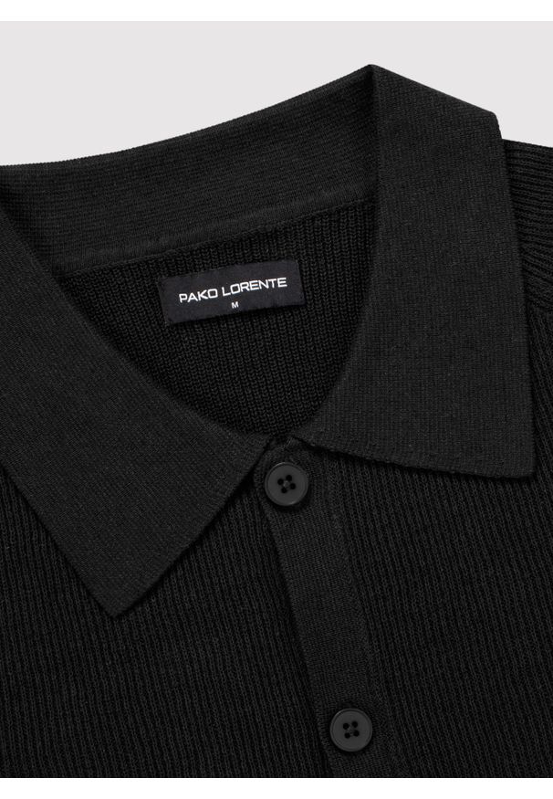 Pako Lorente - PAKO LORENTE - Czarne swetrowe polo z lnem. Okazja: na co dzień. Typ kołnierza: polo. Kolor: czarny. Materiał: len. Długość rękawa: krótki rękaw. Długość: krótkie. Styl: casual