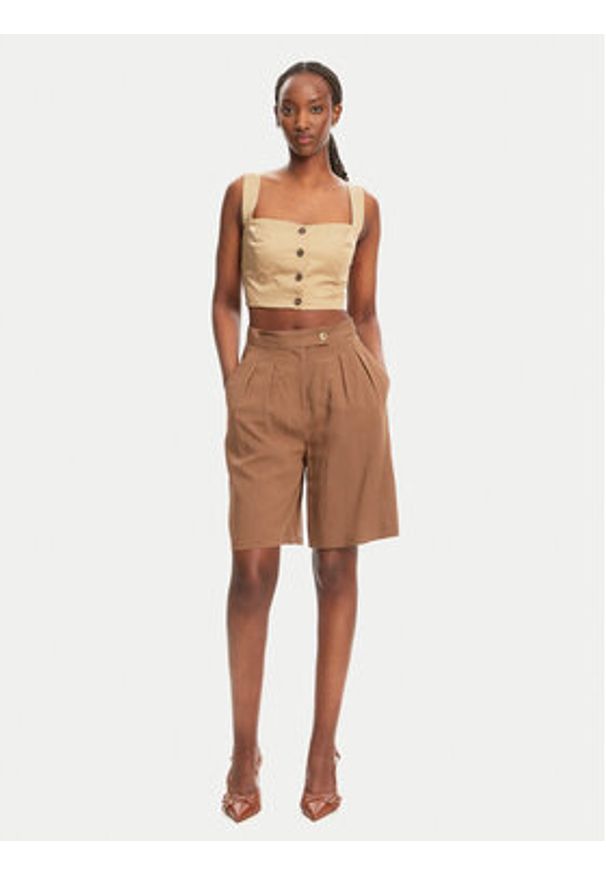 ACCESS FASHION Top 53-2216-502 Beżowy Slim Fit. Kolor: beżowy. Materiał: bawełna