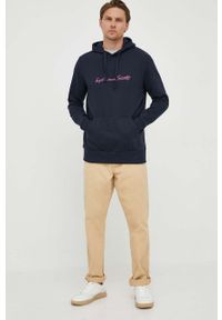Lyle & Scott bluza bawełniana męska kolor granatowy z kapturem z aplikacją. Typ kołnierza: kaptur. Kolor: niebieski. Materiał: bawełna. Wzór: aplikacja #5
