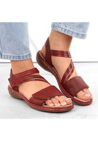 Skórzane komfortowe sandały damskie na rzepy czerwone Rieker 65964-35. Zapięcie: rzepy. Kolor: czerwony. Materiał: skóra #3