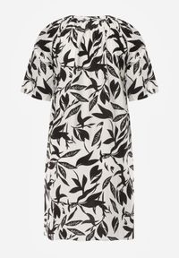 Born2be - Czarna Pudełkowa Sukienka z Wiskozy w Roślinny Wzór z Guzikami przy Dekolcie Acosia. Okazja: na co dzień. Kolekcja: plus size. Kolor: czarny. Materiał: wiskoza. Typ sukienki: proste, dla puszystych. Styl: elegancki, klasyczny, casual #7