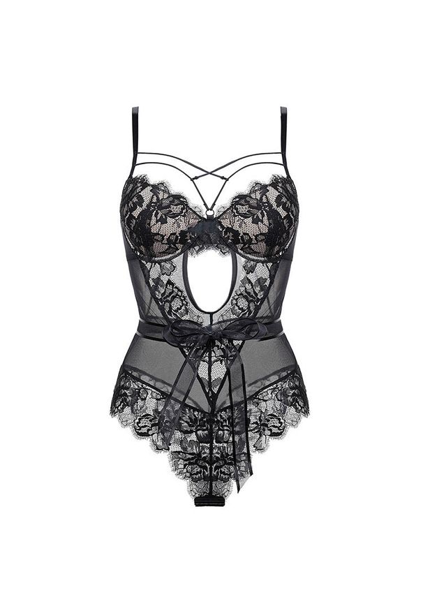 Intica - Body koronkowe z ozdobnymi detalami na romantyczne wieczory Kitt. Kolor: czarny. Materiał: koronka. Wzór: paski, koronka